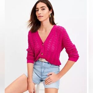 LOFT Pointelle V-Neck Button Up Cardigan size medium.